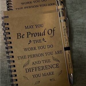 Inspirational Brown Spiral Notebook with Pen Set- 5 notebook bundle